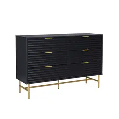 RELAN - Cómoda Cajonera Harlem Diseño Acanalado Estilo Madera Roble Negra con 6 Cajones