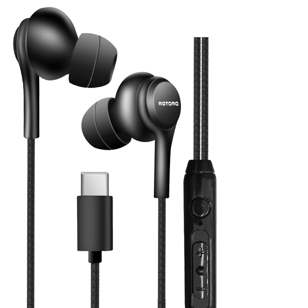 MOTOMO - AUDIFONOS EARPHONES IN-EAR CABLE TRENZADO USB-C MICROFONO NEGRO AUEARPH76