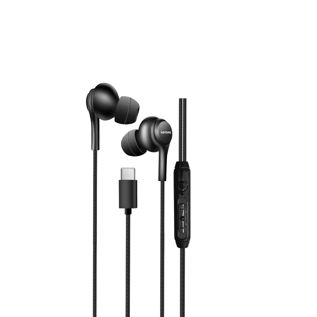 MOTOMO - AUDIFONOS EARPHONES IN-EAR CABLE TRENZADO USB-C MICROFONO NEGRO AUEARPH76