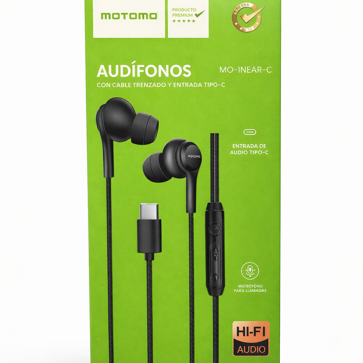 MOTOMO - AUDIFONOS EARPHONES IN-EAR CABLE TRENZADO USB-C MICROFONO NEGRO AUEARPH76