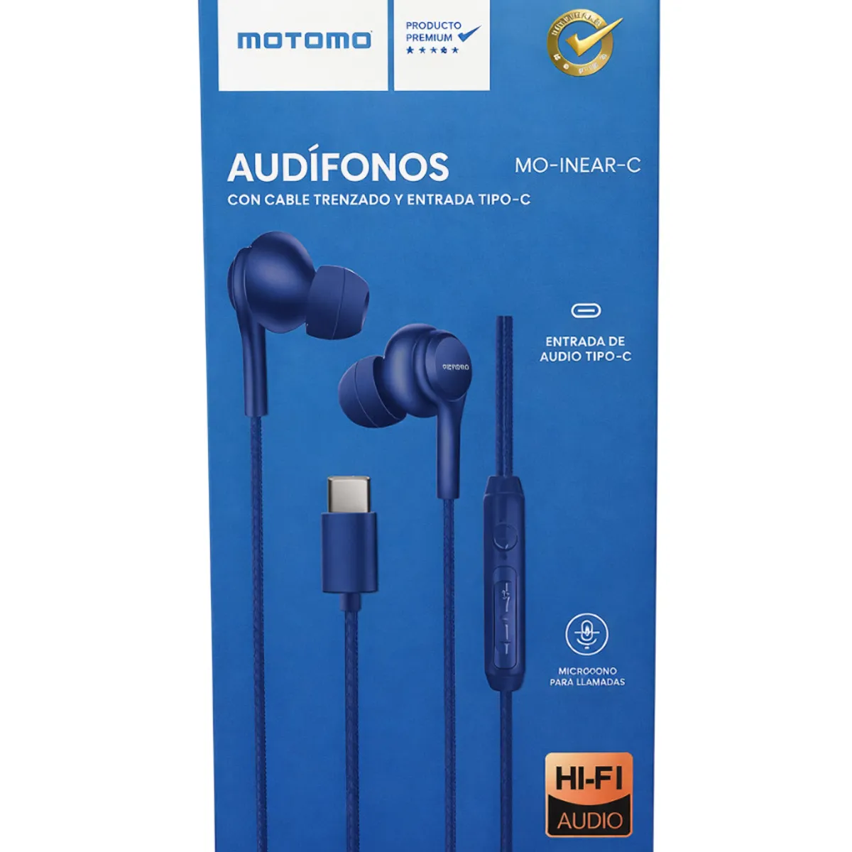MOTOMO - AUDIFONOS EARPHONES IN-EAR CABLE TRENZADO USB-C MICROFONO AZUL AUEARPH79