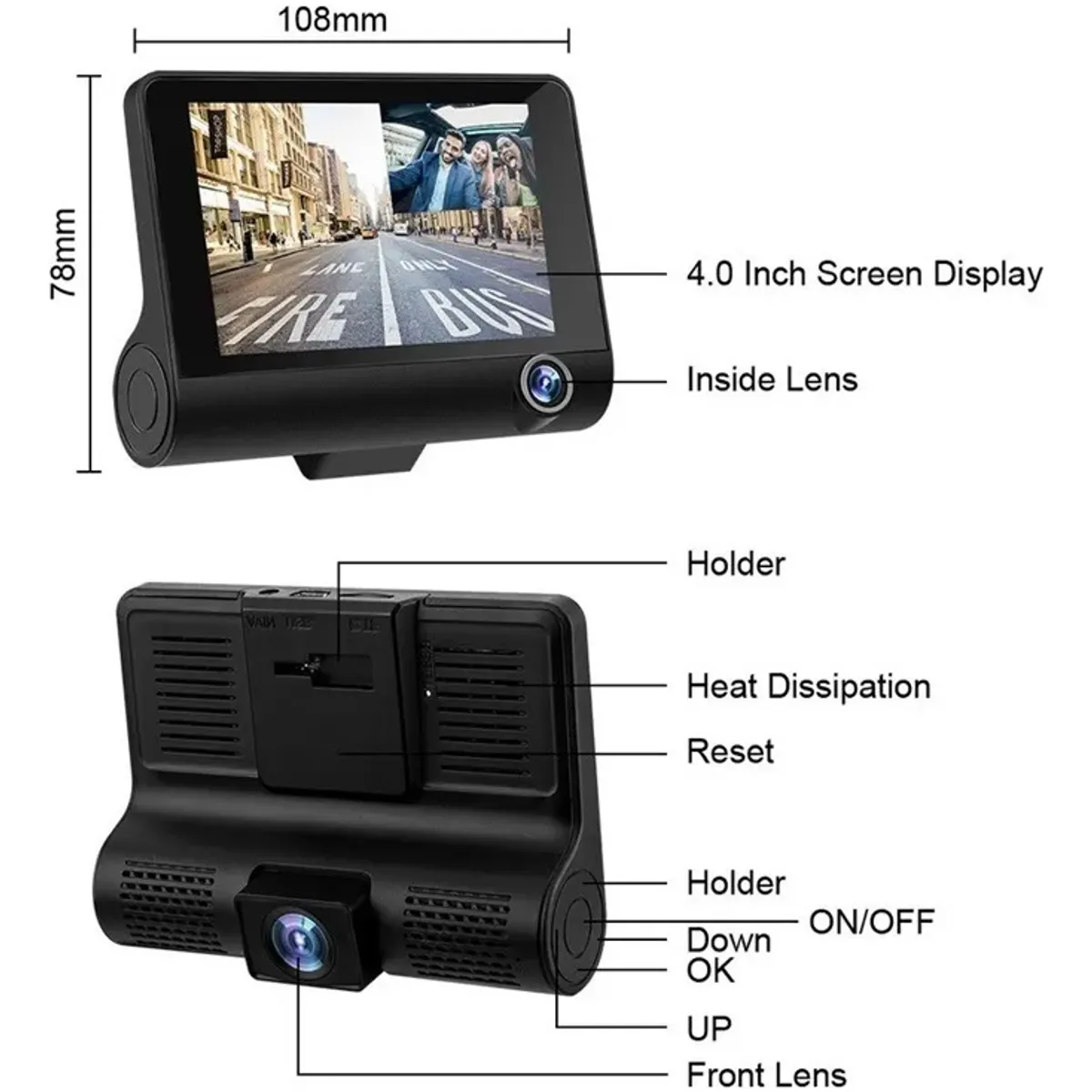 GENERICO - Cámara De Video Dvr Para Auto 1080p Full Hd Y Pantalla