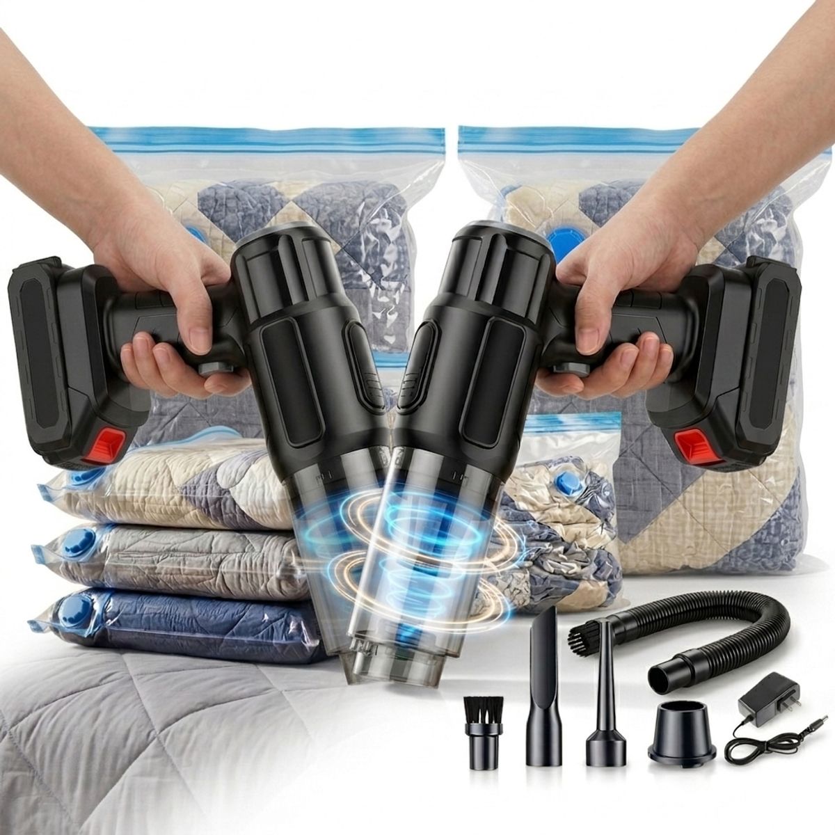 IRM - Bolsas Al Vacio X2 70x110 12UND  Mas Aspiradora Inalambrica Portatil Organizador De Closet FIGOIMPORT