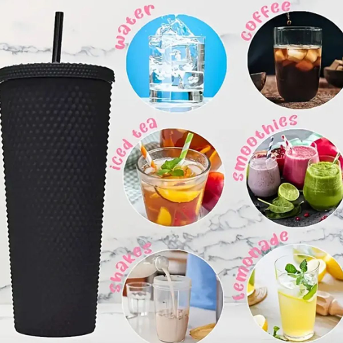GENERICO - Pack De 3 Vasos Tumbler Tipo Starbucks Con Bombilla Y Tapa