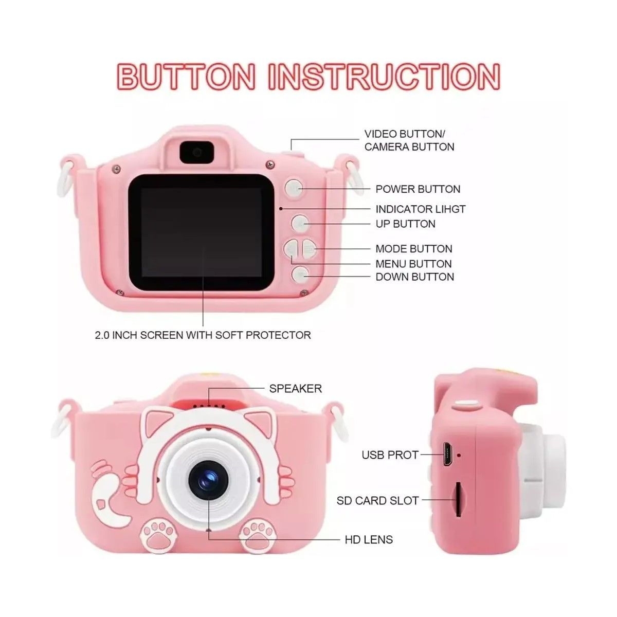 GENERICO - Cámara Infantil Fotográfica Niños + Memoria 32 Gb Y Funda BELUG