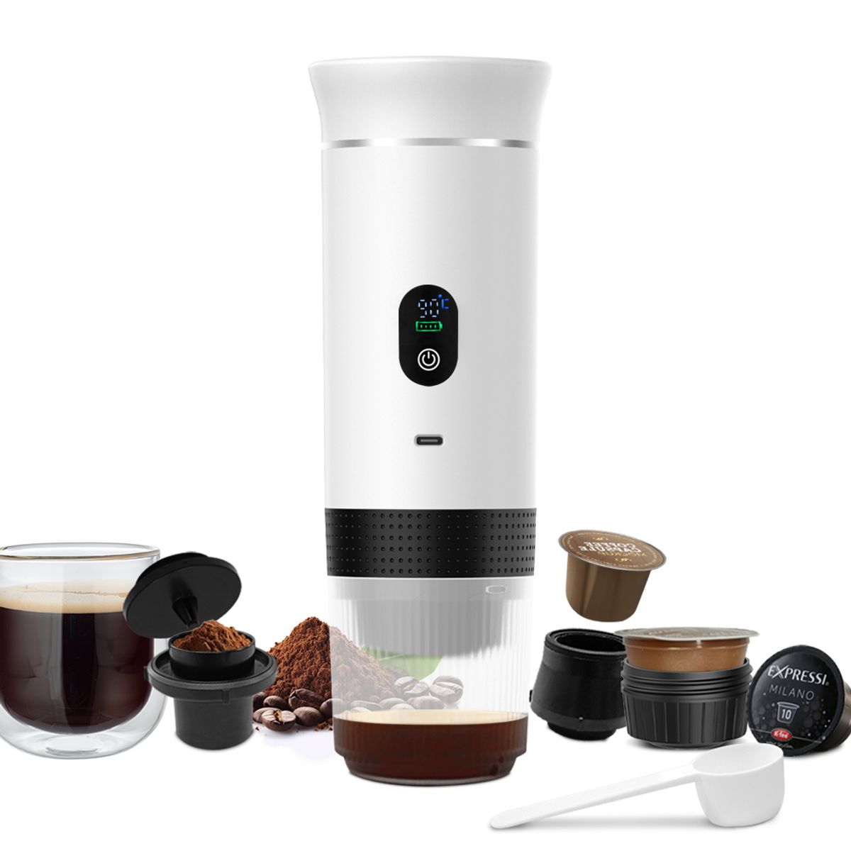 GENERICO - Cafetera Espresso Portátil USB Para Cápsulas y Café Molido