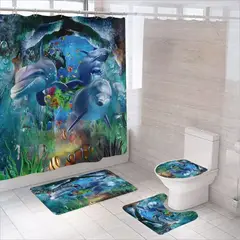 GENERICO - PACK DE 4 PIEZAS PARA BAÑO CON TEMATICA DE DELFINES