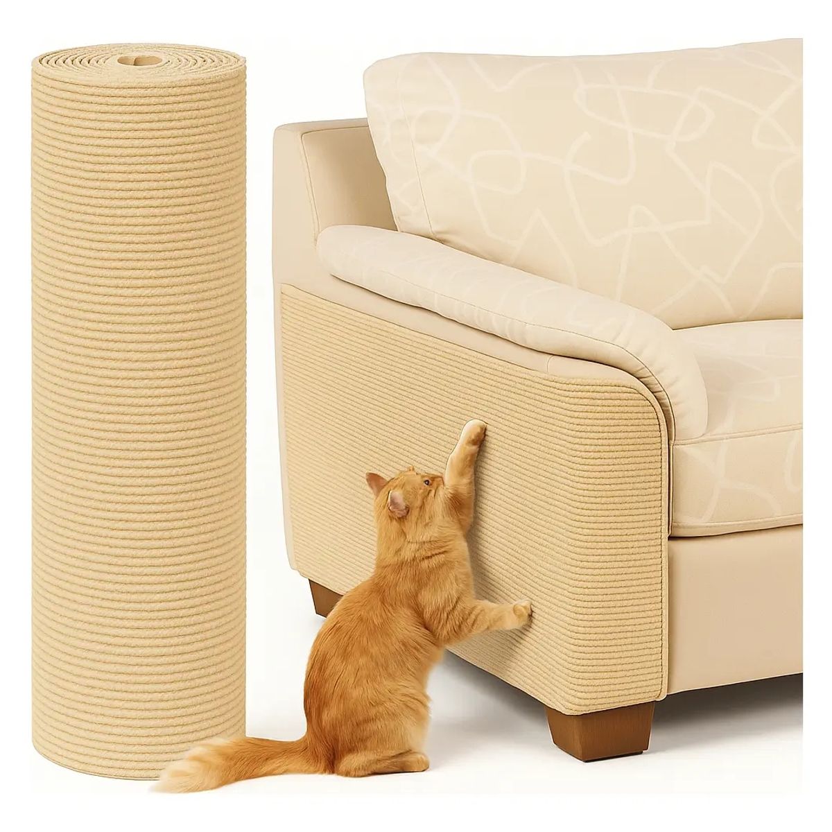 GENERICO - Protector Vitrineon Tapete Rascador Gato Sofa 30x60 Premium Beige