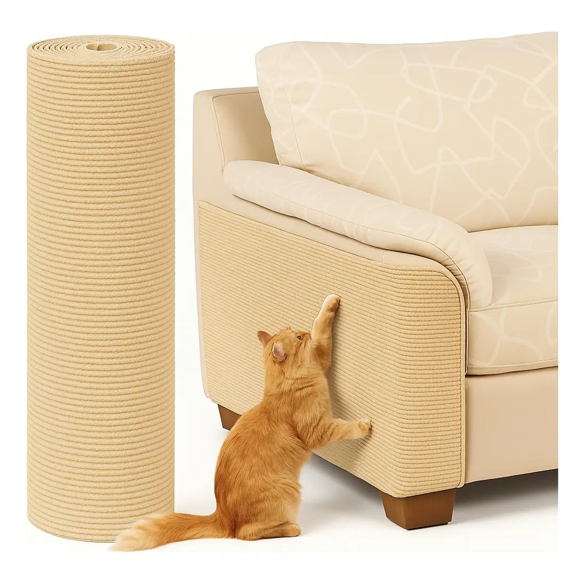GENERICO - Protector Vitrineon Tapete Rascador Gato Sofa 30x60 Premium Beige