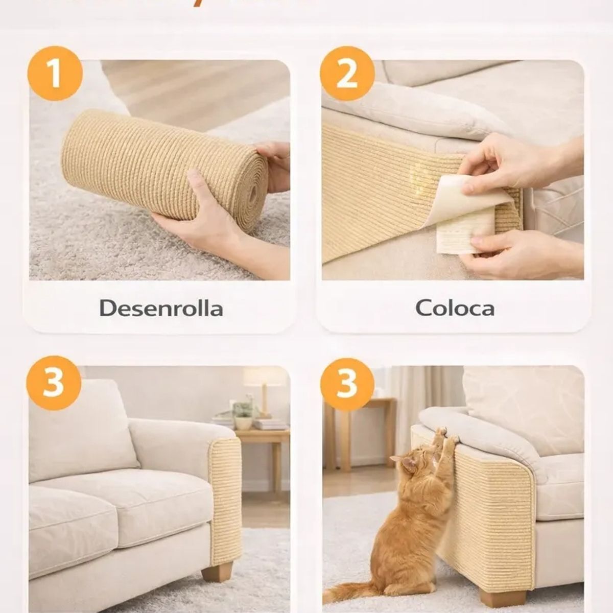 GENERICO - Protector Vitrineon Tapete Rascador Gato Sofa 30x60 Premium Beige