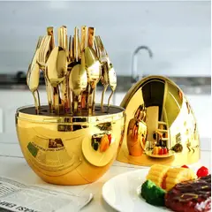 GENERICO - Set de 24 Cubiertos Huevo Gold Lujo Acero Inoxidable