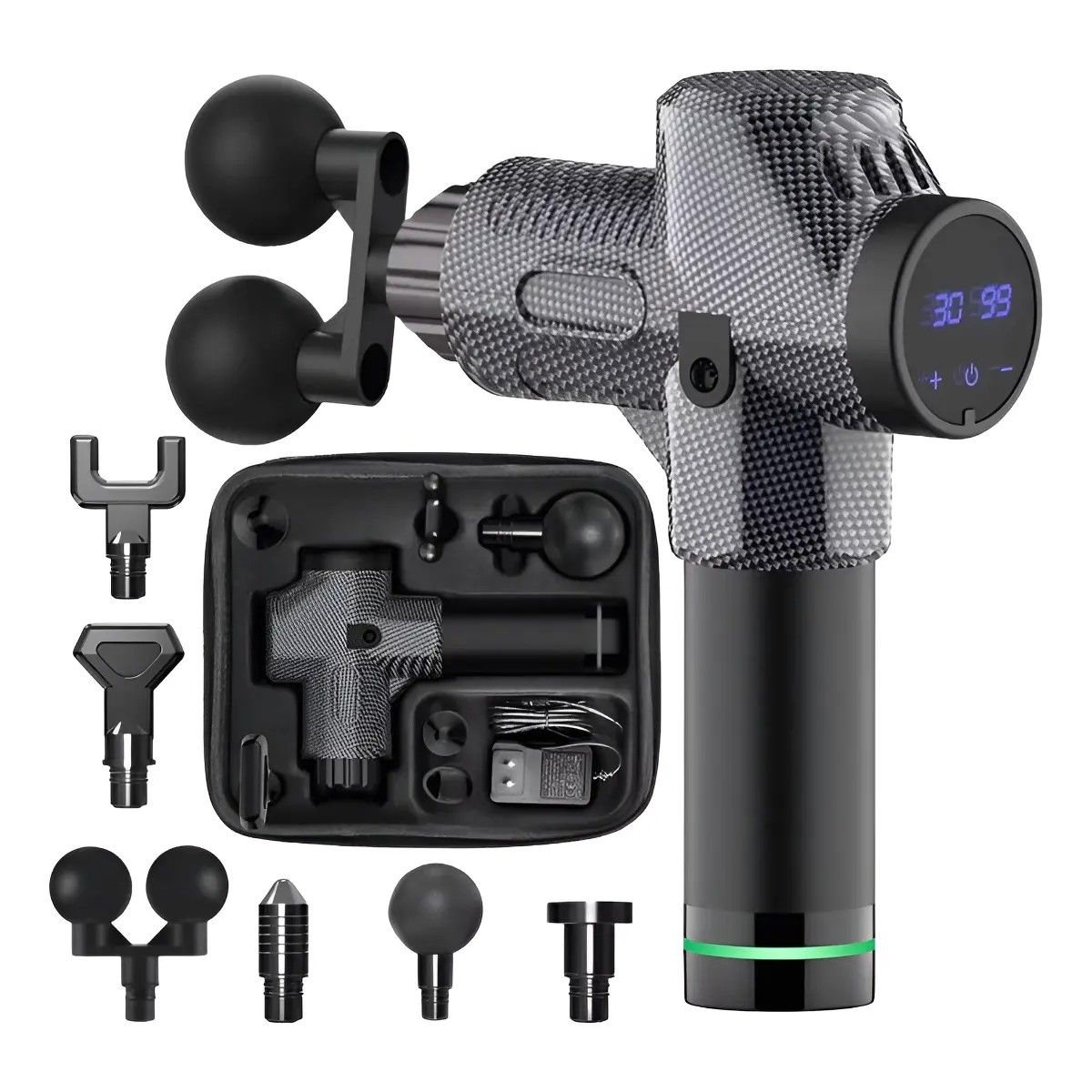 GENERICO - Pistola Masajeadora Muscular Profesional 7 Cabezas Usb BELUG