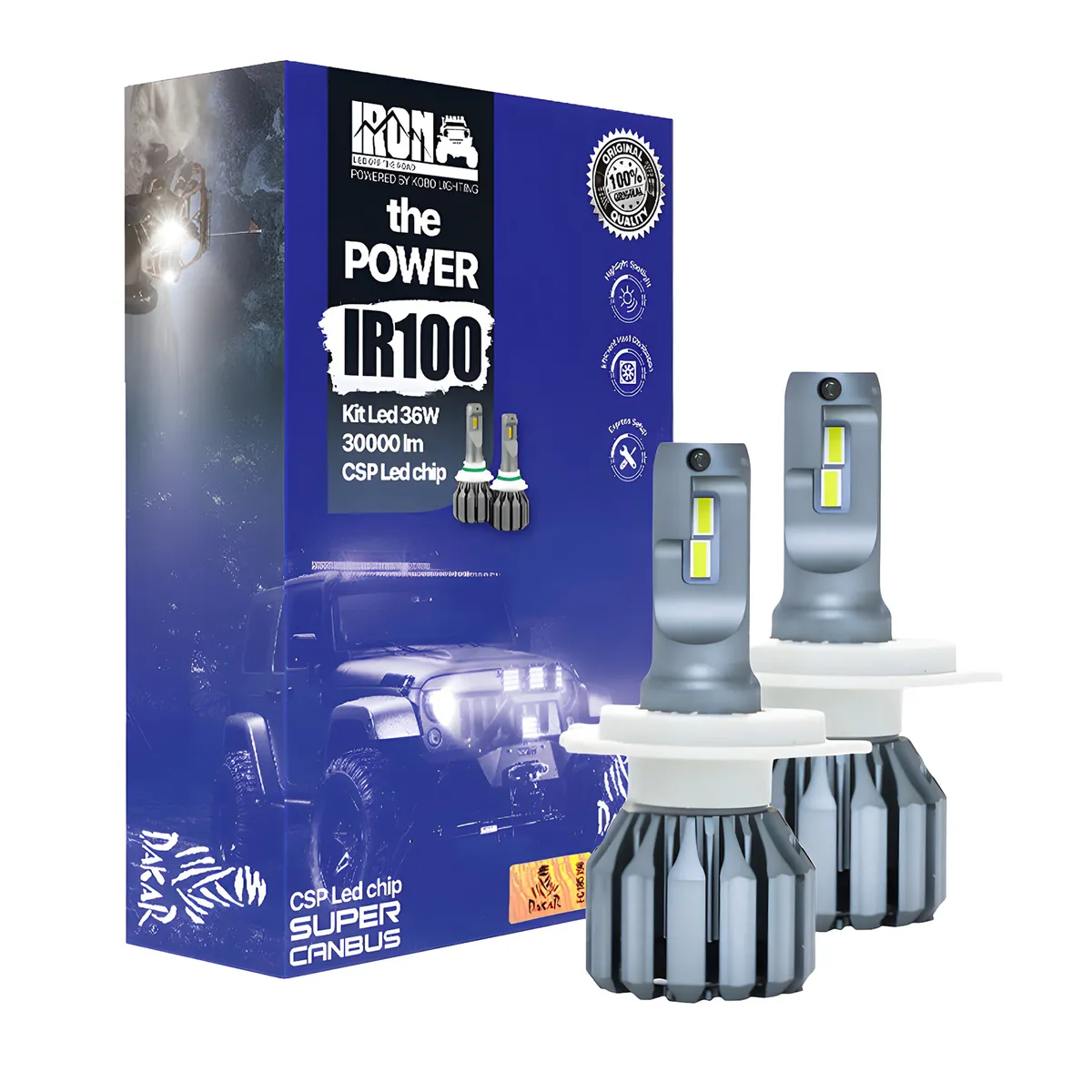 KOBO - Kit Turbo LED H4 IR100 Dakar 30.000 Lúmenes Canbus Luz Blanca 6500K Alta/Baja