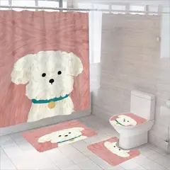 GENERICO - Pack Baño Cortina Impermeable + Kit Alfombras Diseño Perro