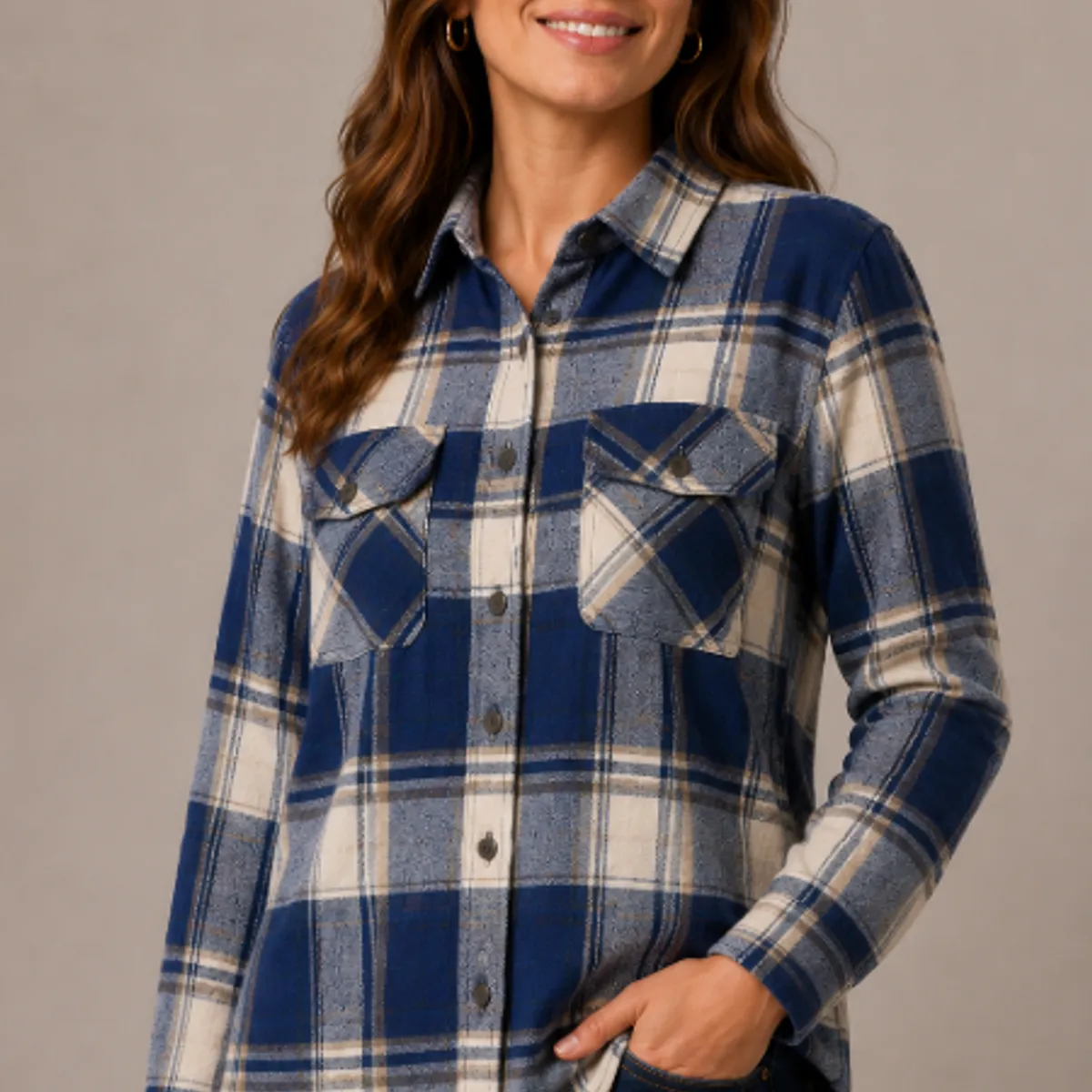 XPRESS RECHARGE - Sobrecamisa Mujer Cuadrille Premium Manga Larga aberturas laterales Estilo Casual Otoño Invierno