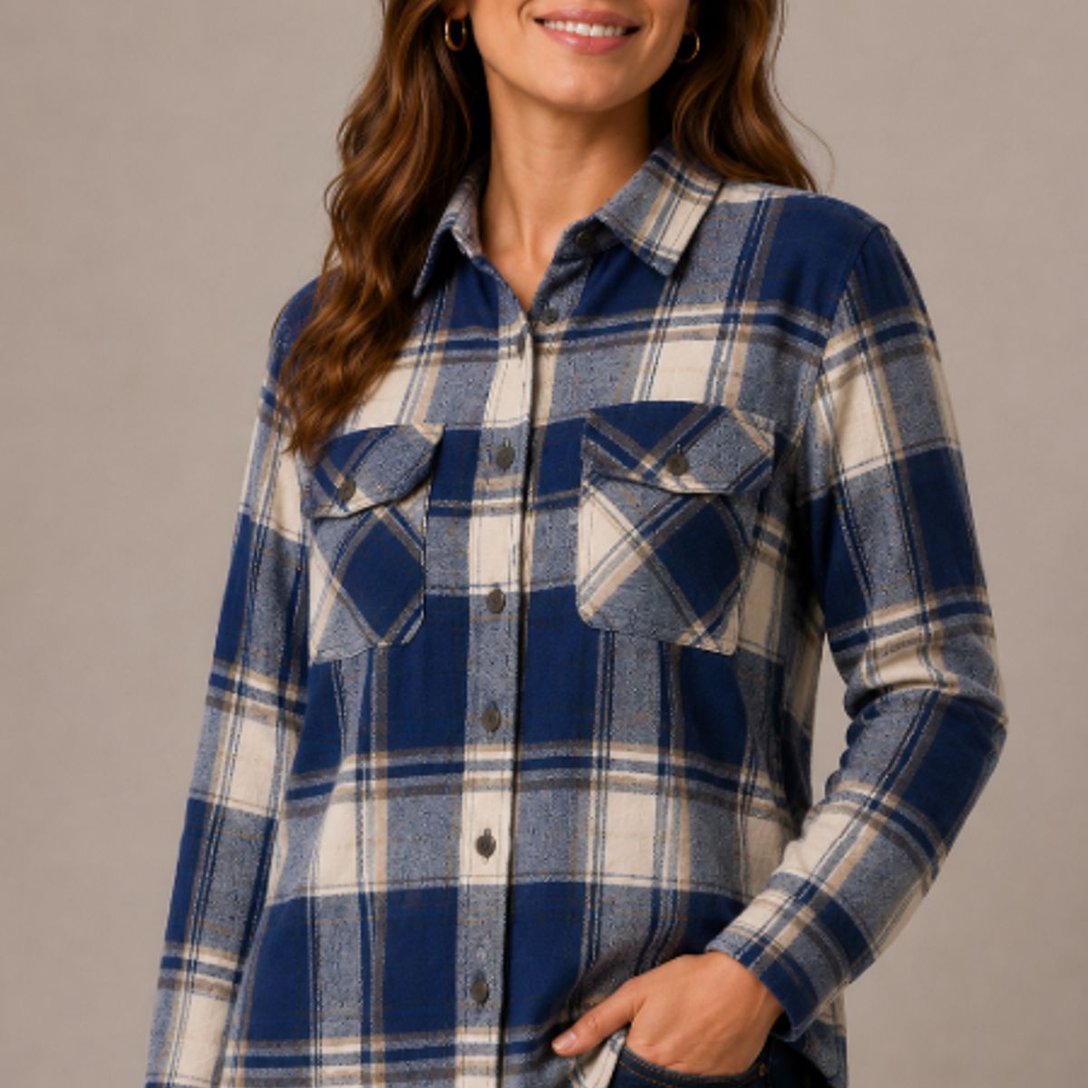 XPRESS RECHARGE - Sobrecamisa Mujer Cuadrille Premium Manga Larga aberturas laterales Estilo Casual Otoño Invierno