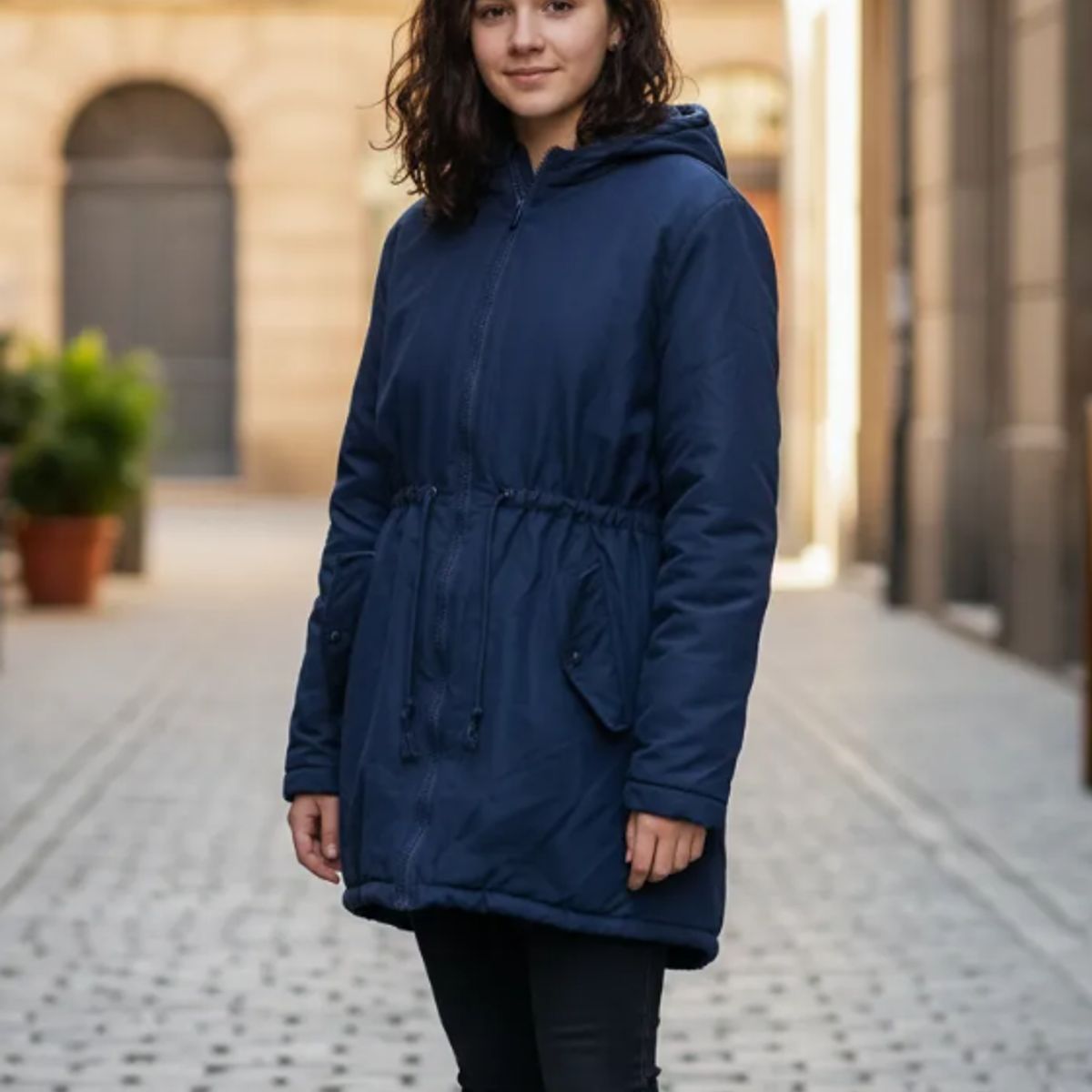 AGW - Parka Niña Juvenil Forrada Con Capucha Azul Marino Invierno