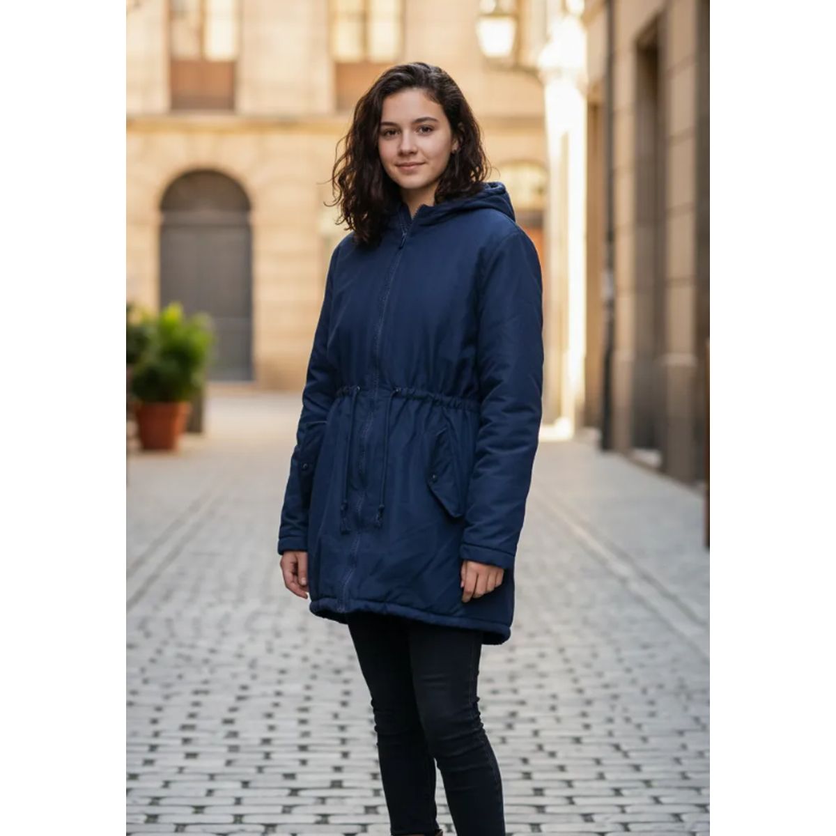 AGW - Parka Niña Juvenil Forrada Con Capucha Azul Marino Invierno