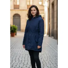 AGW - Parka Niña Juvenil Forrada Con Capucha Azul Marino Invierno