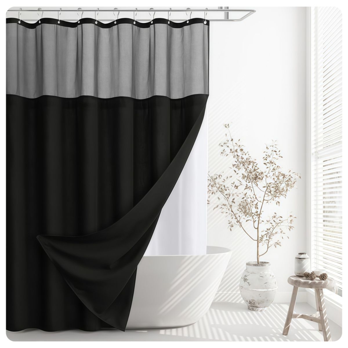 VIDA BUENAS - Cortina de Baño Impermeable 180x200cm con Forro y 12 Ganchos