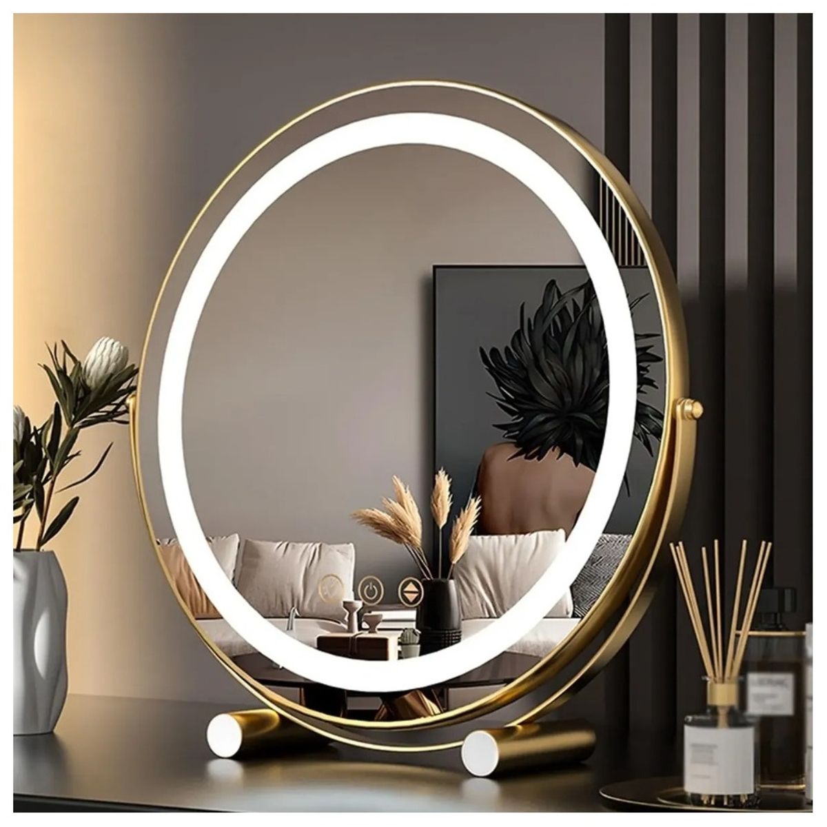 GENERICO - Espejo de Tocador 50CM Led Redondo 360 Dorado Taller Sin Fronteras