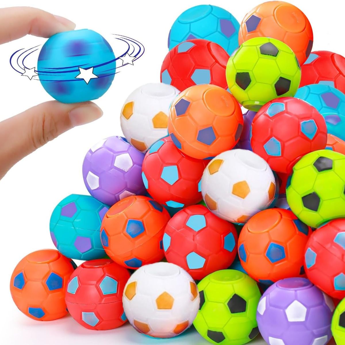 KUANGYE - 50pcs Juguete Mini Pelotas Fútbol 35mm Spinner Antiestrés Ama