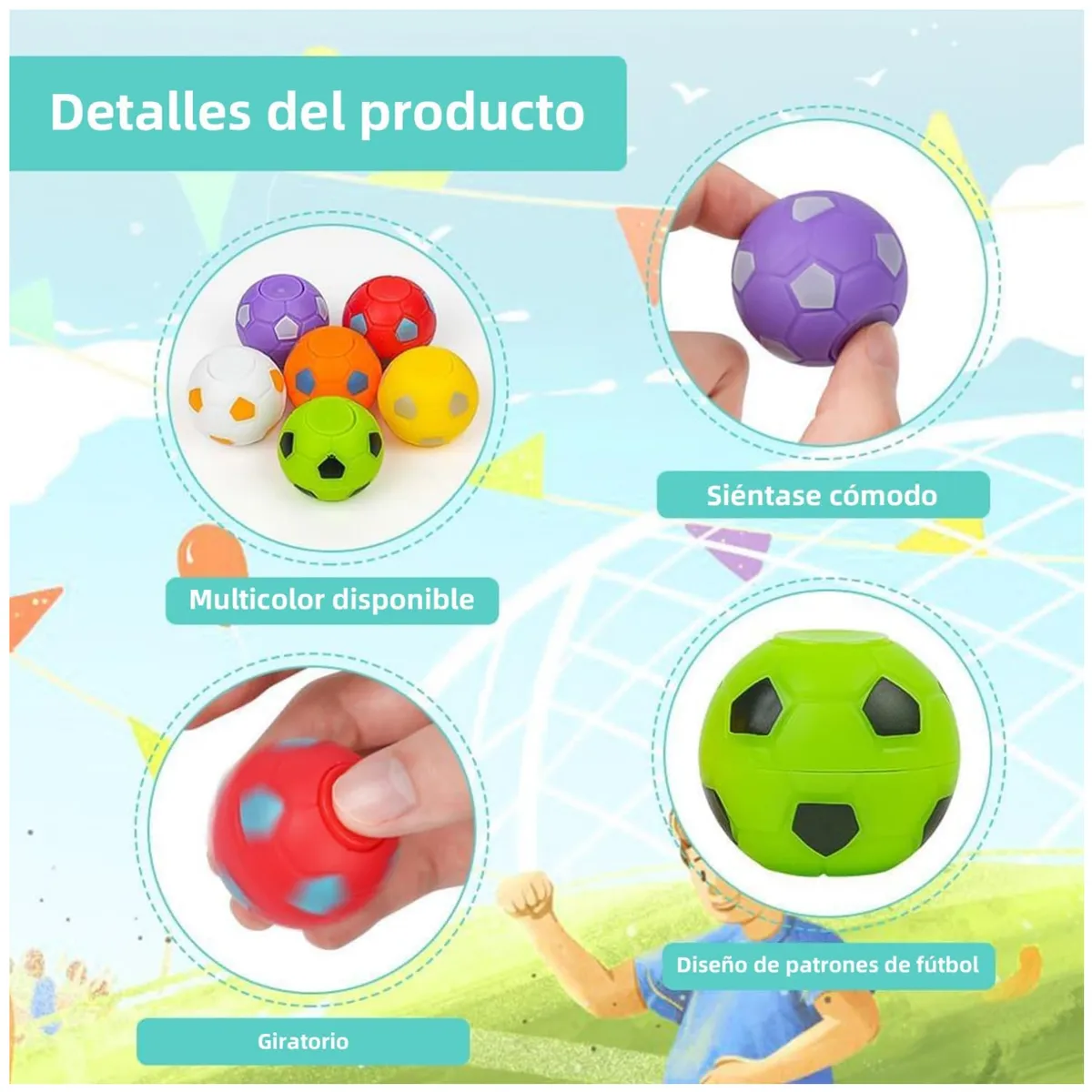 KUANGYE - 50pcs Juguete Mini Pelotas Fútbol 35mm Spinner Antiestrés Ama