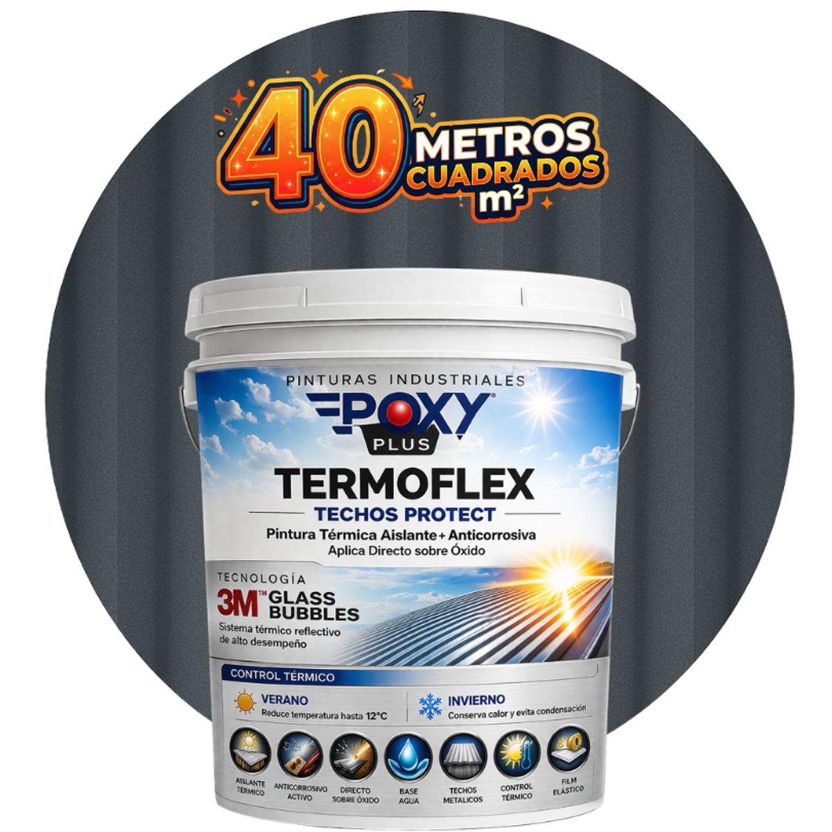 EPOXY - PINTURA TECHOS AISLANTE TERMICO - TERMOFLEX - TINETA 10L - GRAFITO