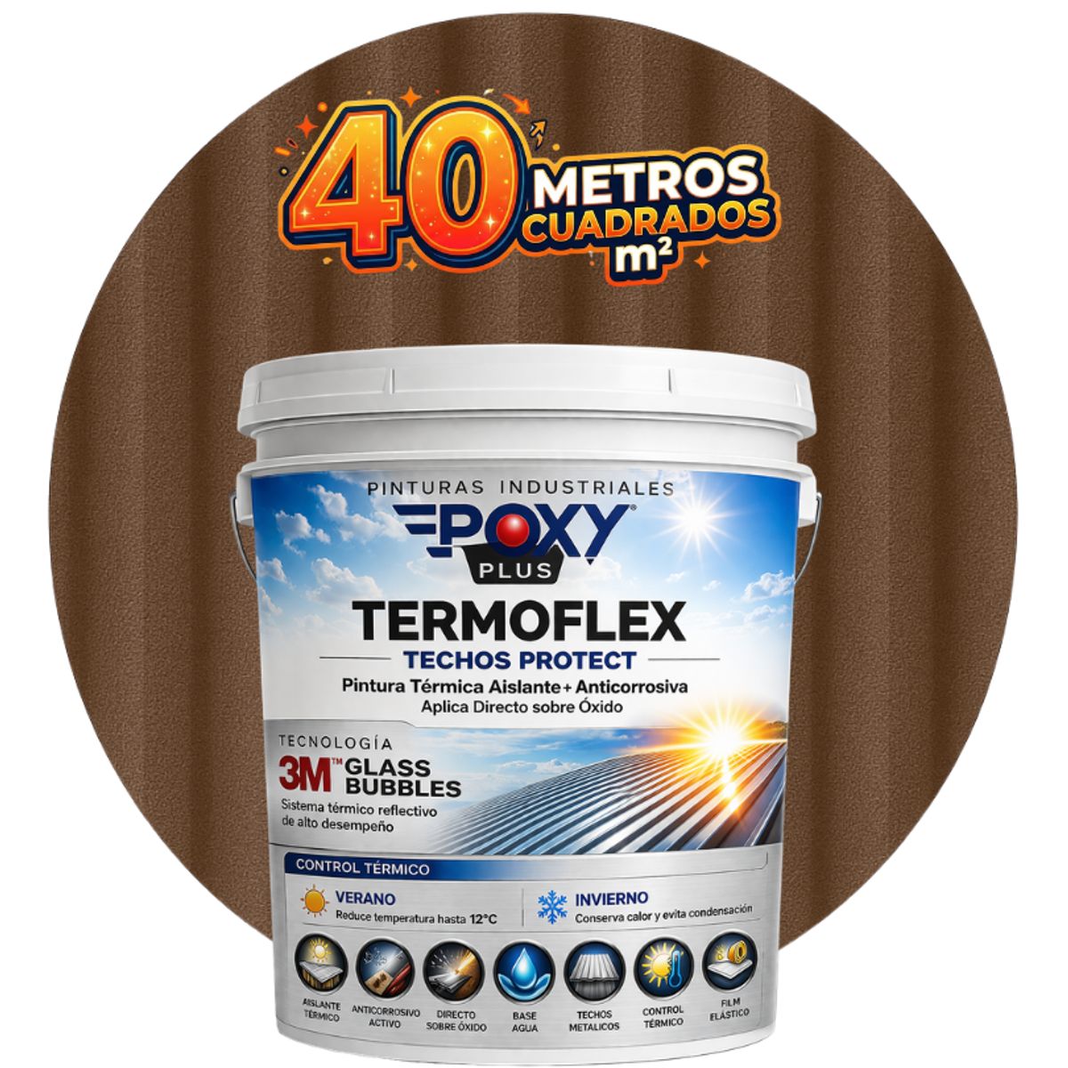 EPOXY - PINTURA TECHOS AISLANTE TERMICO - TERMOFLEX - TINETA 10L - MARRON
