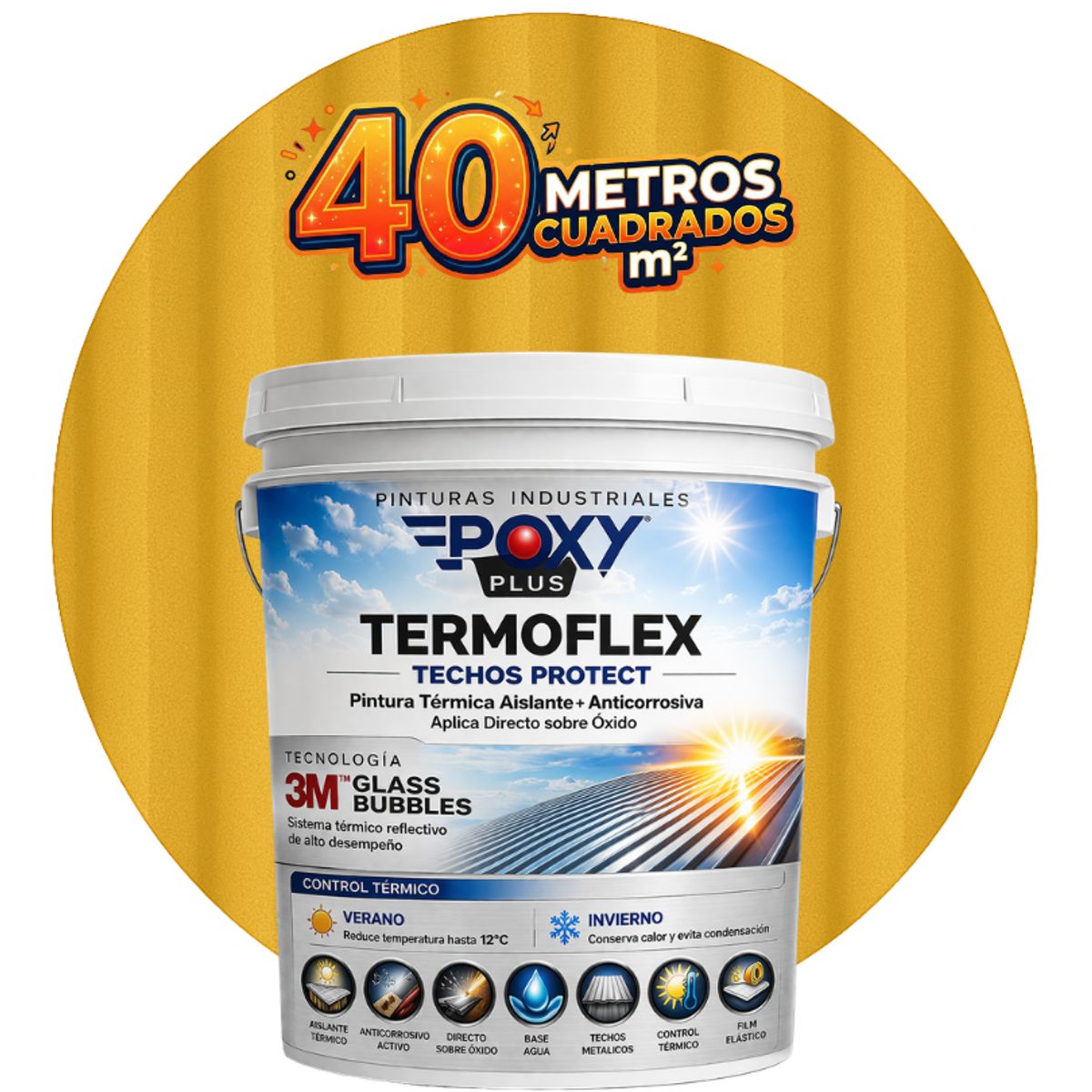 EPOXY - PINTURA TECHOS AISLANTE TERMICO - TERMOFLEX - TINETA 10L - MOSTAZA