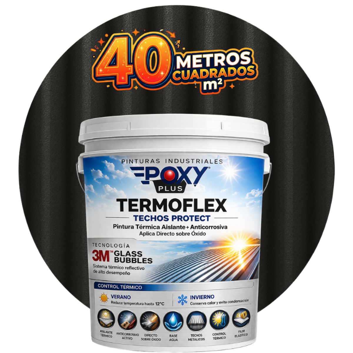 PINTURA TECHOS AISLANTE TERMICO - TERMOFLEX - TINETA 10L - NEGRO, marca EPOXY - Foto Principal