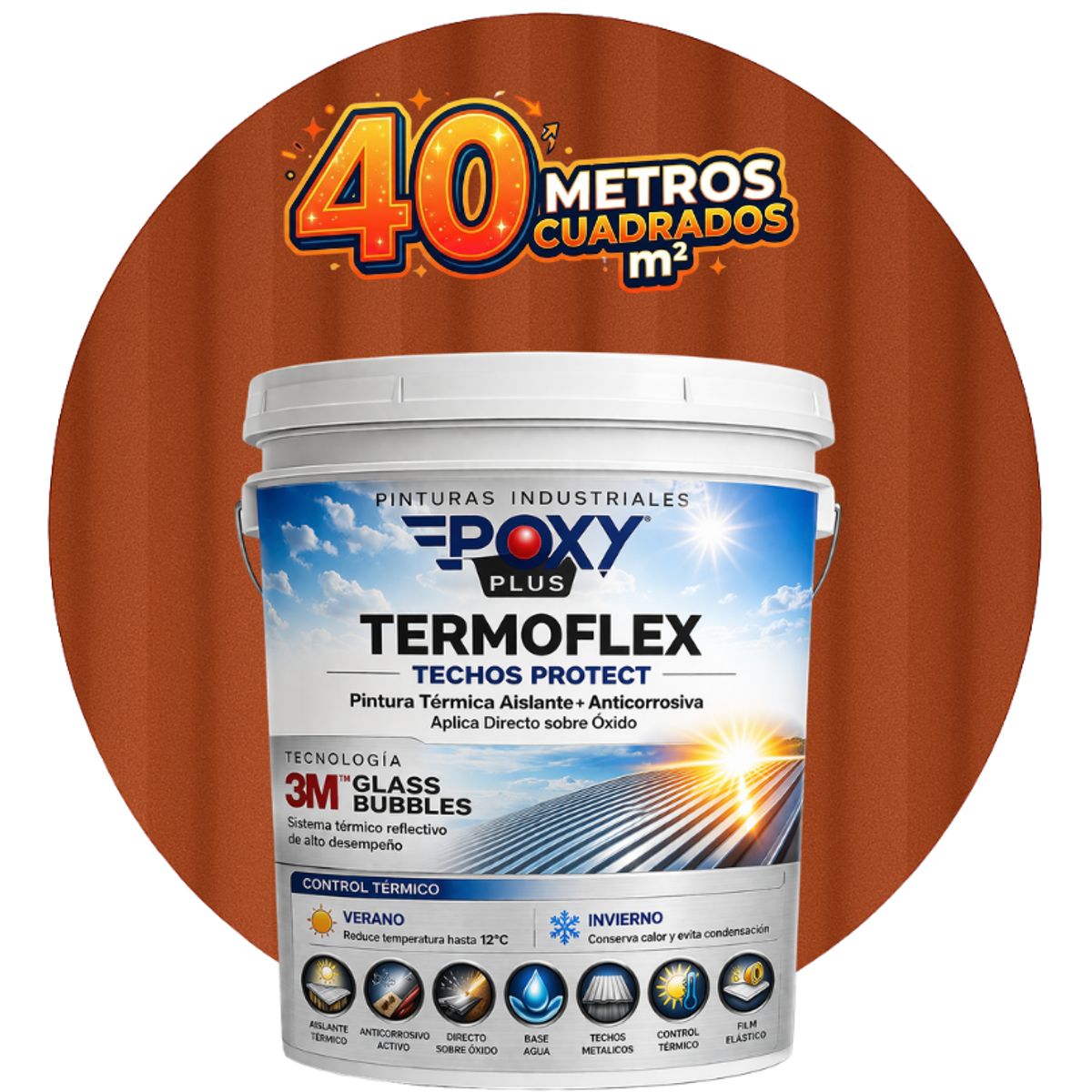 EPOXY - PINTURA TECHOS AISLANTE TERMICO - TERMOFLEX - TINETA 10L - TERRACOTA
