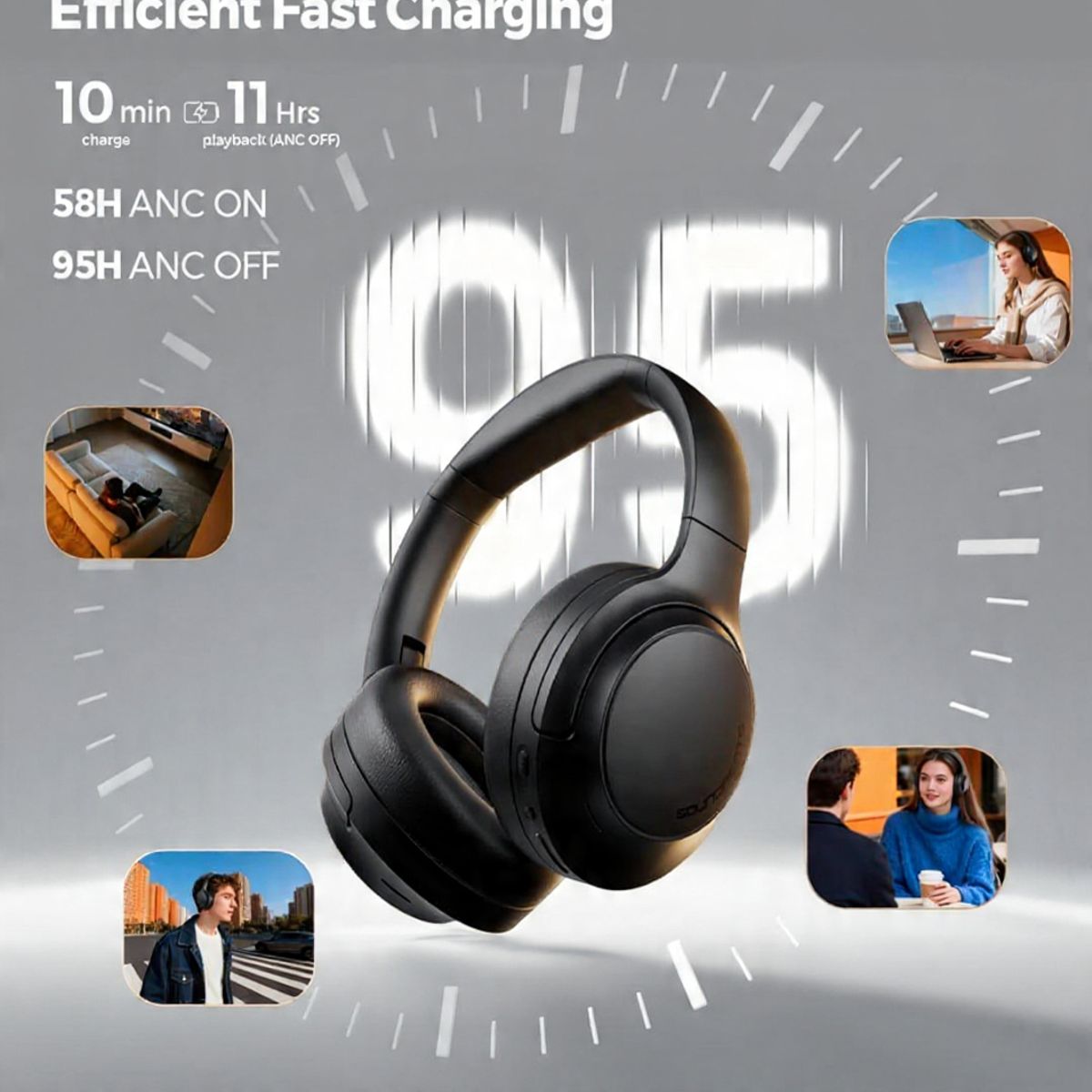 SOUNDPEATS - Audífonos Soundpeats Cove Pro, Bluetooth  95 Hrs, Canc.ruido, color Negro