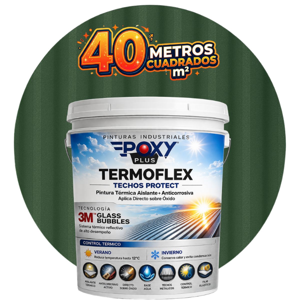EPOXY - PINTURA TECHOS AISLANTE TERMICO - TERMOFLEX - TINETA 10L - VERDE MUSGO
