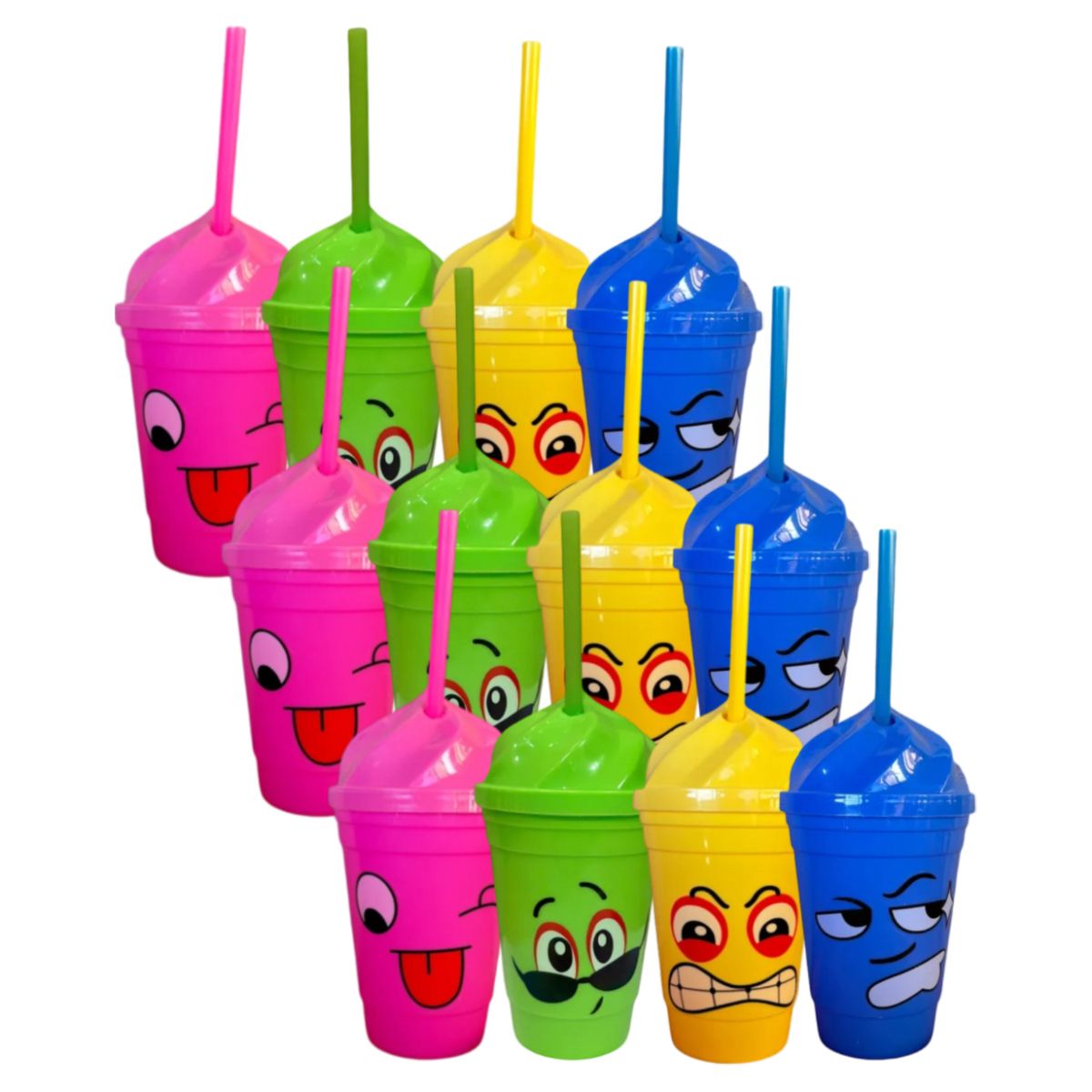 ATURE - Juego De 12 Vasos De Paja Con Tapa Multicolor, 450 Ml