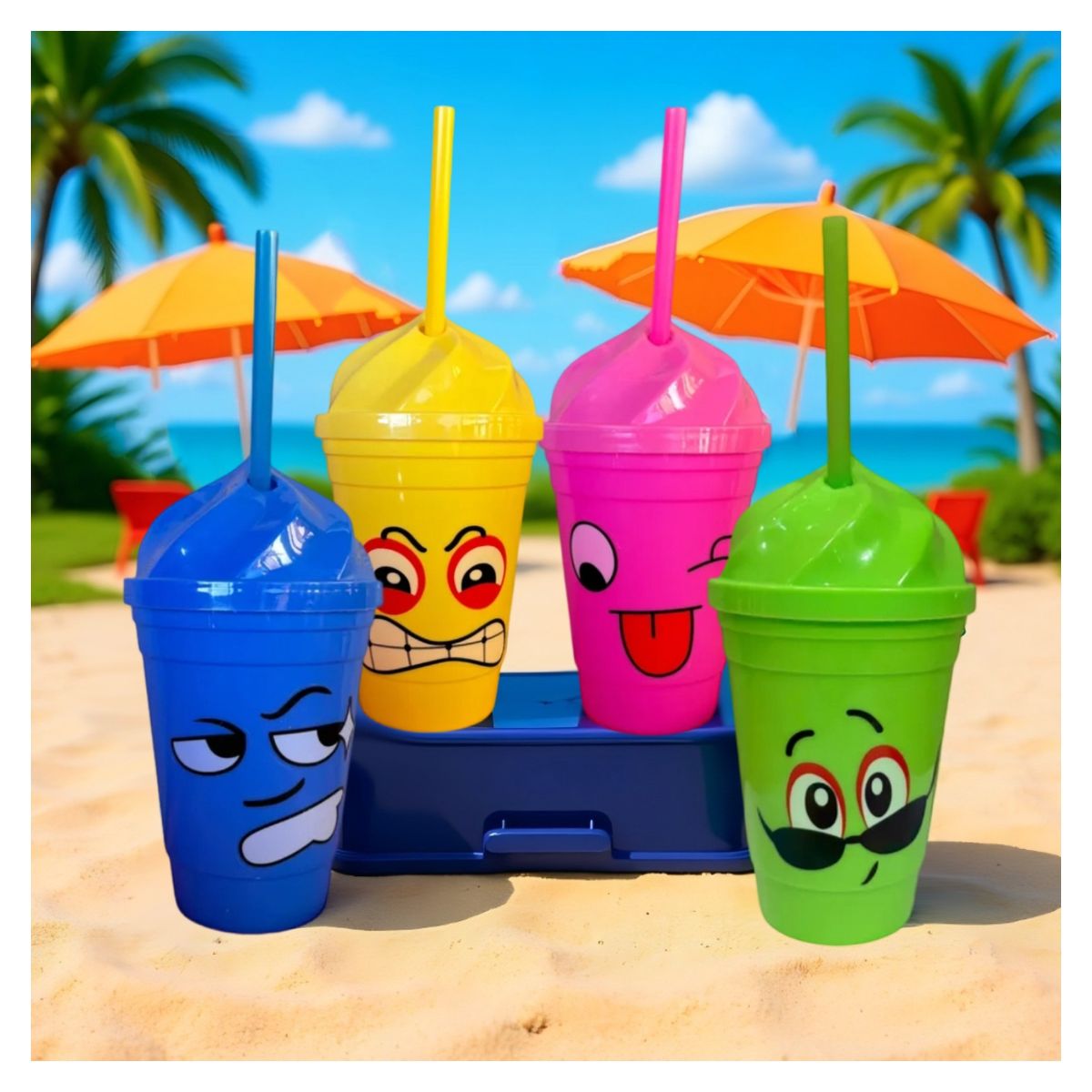 ATURE - Juego De 12 Vasos De Paja Con Tapa Multicolor, 450 Ml