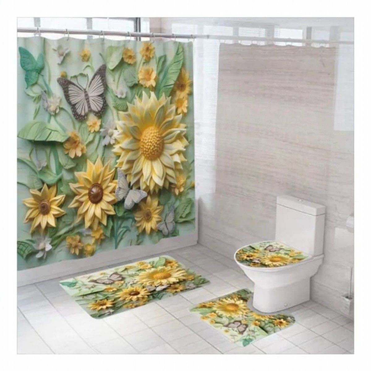 GENERICO - Juego De Baño De 4 Piezas Con Diseño Girasoles Y Mariposas