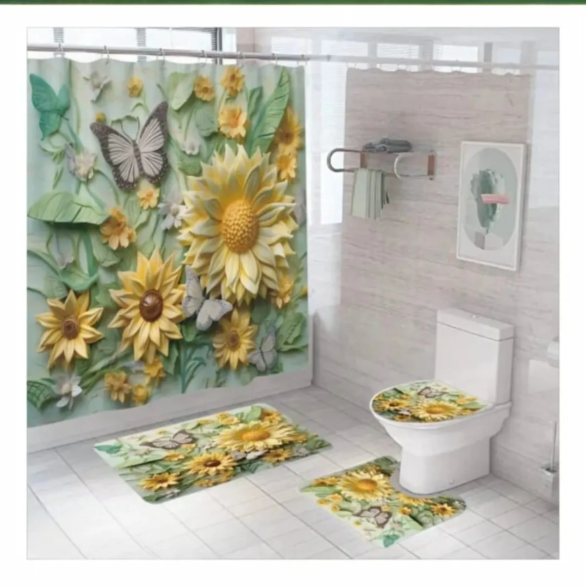 GENERICO - Juego De Baño De 4 Piezas Con Diseño Girasoles Y Mariposas