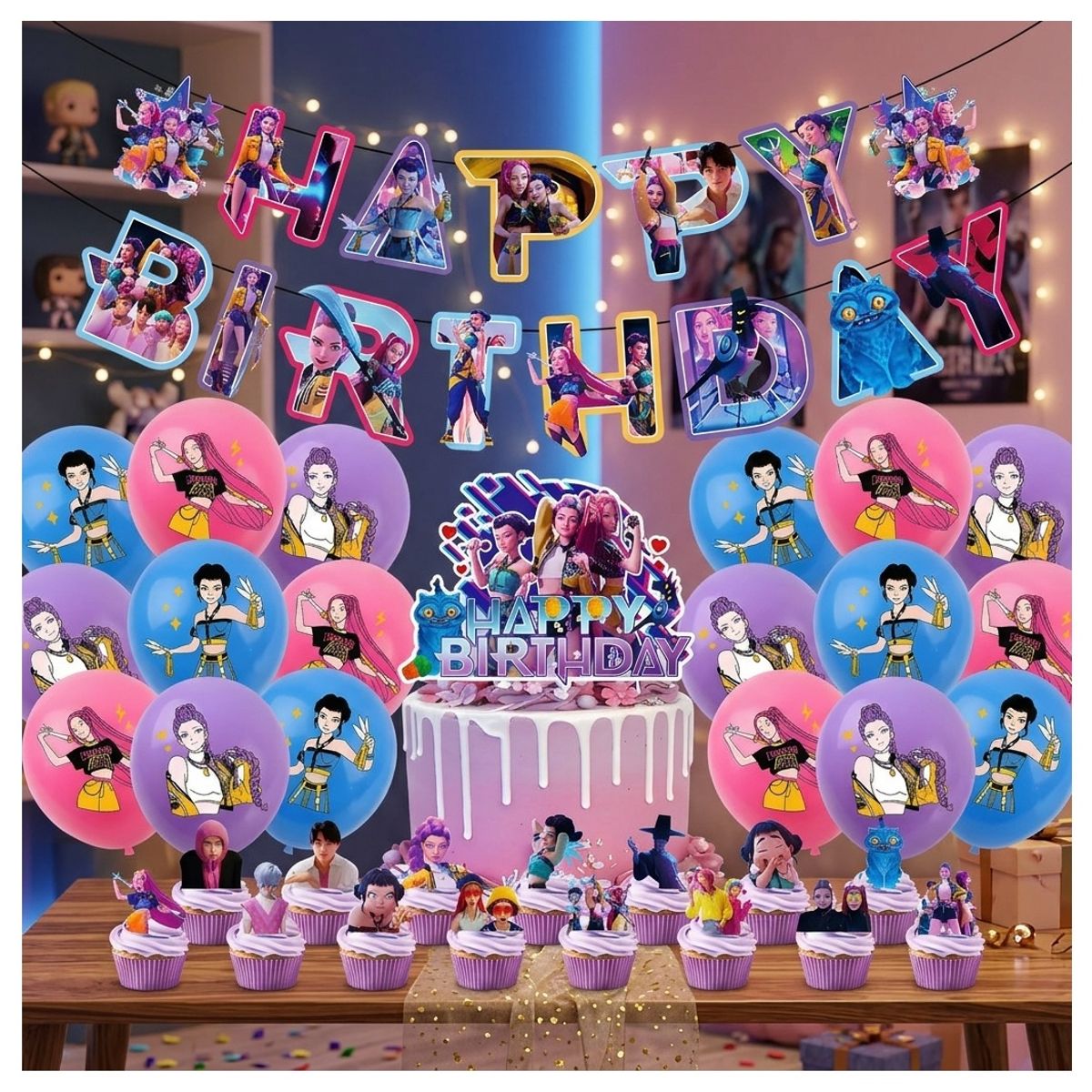 GENERICO - Set Cumpleaños Guerreras K-pop Cotillón Demon Hunter