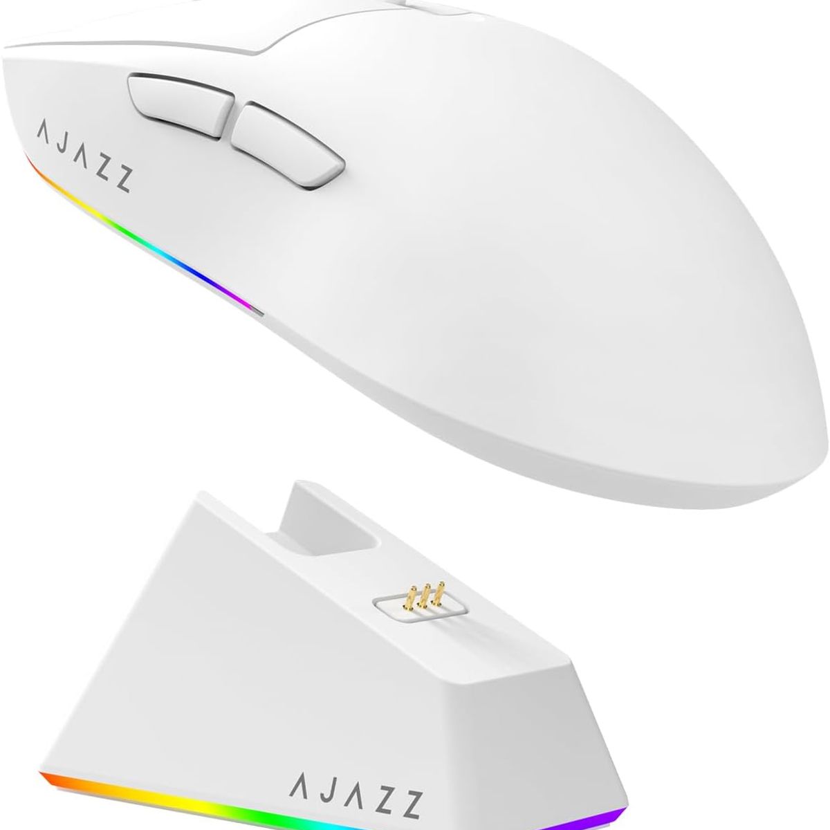 ADN - Ratón Gamer AJAZZ AJ139 V2 Blanco con base de carga ajustable 12000 DPI sensor PAW3311
