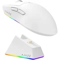 ADN - Ratón Gamer AJAZZ AJ139 V2 Blanco con base de carga ajustable 12000 DPI sensor PAW3311