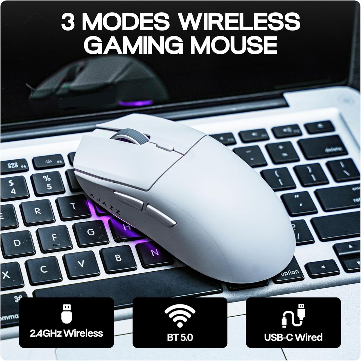 ADN - Ratón Gamer AJAZZ AJ139 V2 Blanco con base de carga ajustable 12000 DPI sensor PAW3311