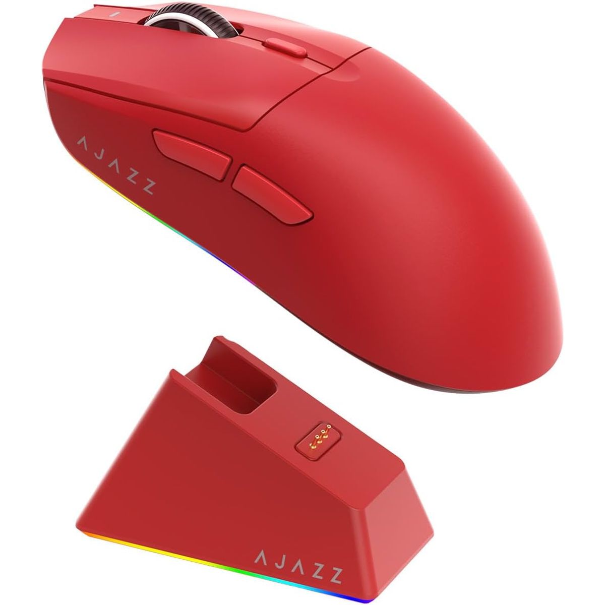 ADN - Ratón Gamer AJAZZ AJ139 V2 Rojo con base de carga ajustable 12000 DPI sensor PAW3311