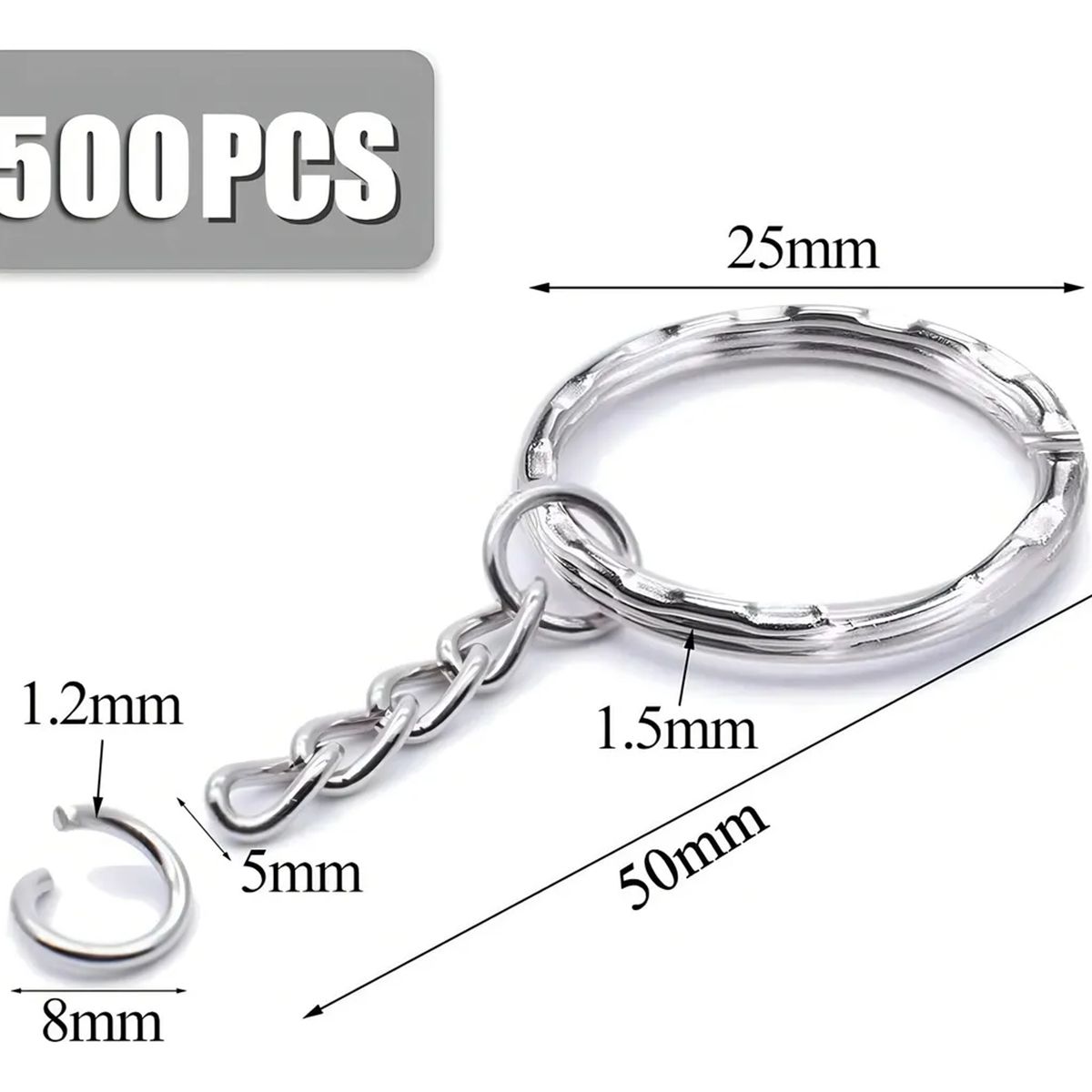 GENERICO - Pack 500 Argollas Llavero 25mm Incluye Cadena Y Argolla Unio