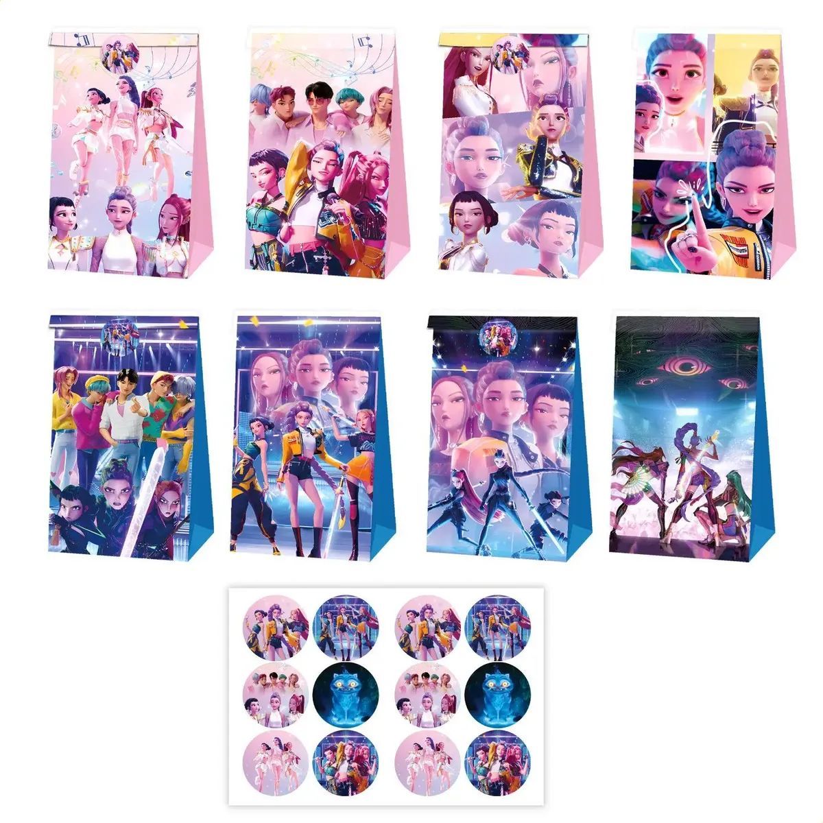 GENERICO - Set de 12 Cajitas de Cumpleaños Guerreras Kpop Demon Hunter