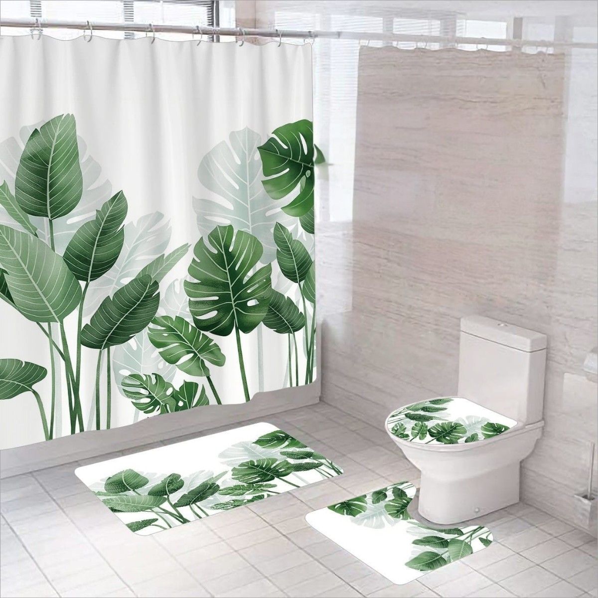 GENERICO - Set De Baño De 4 Piezas   Diseño De Hojas Tropicales