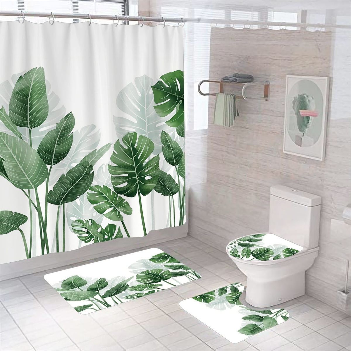 GENERICO - Set De Baño De 4 Piezas   Diseño De Hojas Tropicales