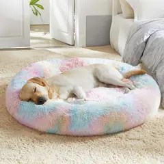 GENERICO - Cama de Felpa Peluda Antiestrés 100cm Para Mascotas Grandes Arcoíris