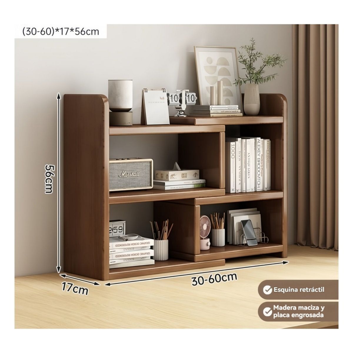 VIDA BUENAS - Estante Organizador Multifuncional de Madera , Extensible, Librero para Hogar y Oficina