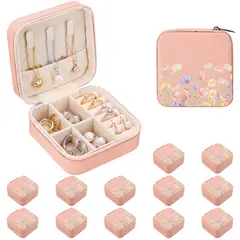 SLOWTON - Joyero Portátil Caja Organizadora Joyas Anillo Collar Estampado De Clavel 12 PCS